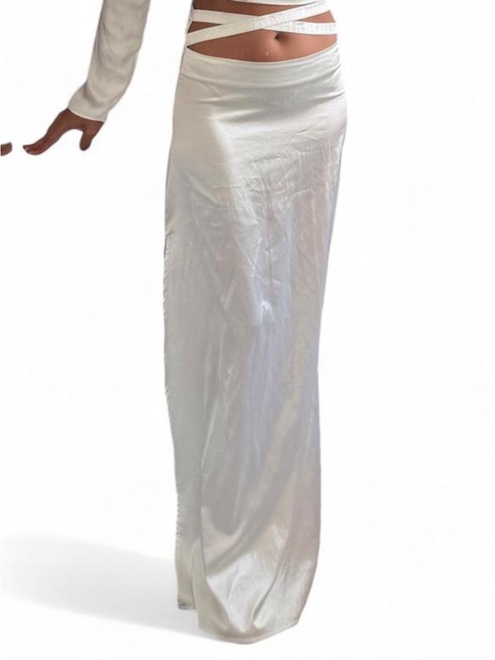Boohoo White Satin Maxi Skirt